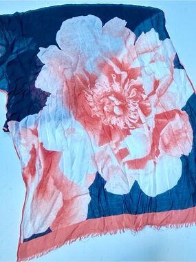 Talbots Coral, Black & White Floral Lightweight Scarf